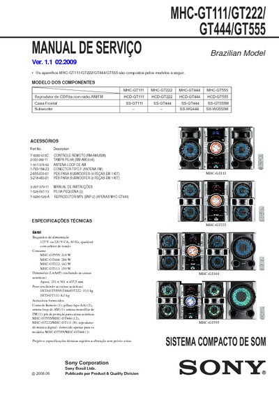 SONY MHC-GT111, GT222, GT444, GT555 ver.1.1