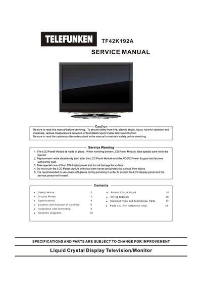 Telefunken LCD TV 42K191 Service Manual