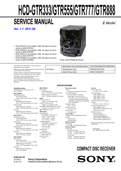Sony HCD-GTR333, HCD-GTR555, HCD-GTR777, HCD-GTR888