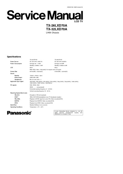 Panasonic TX-26LXD70A, TX-32LXD70A Ch: LH64