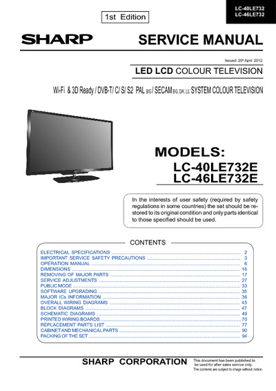 SHARP LC-40LE732E, LC-46LE732E LED LCD