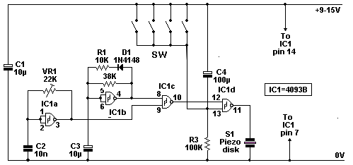 Gate alarm schematic with 4093