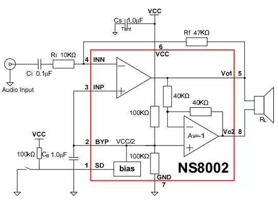 audio amplifier NS8002 schematics