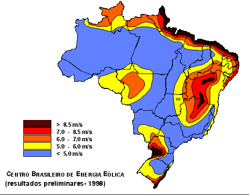 Mapa de ventos Brasil 1998