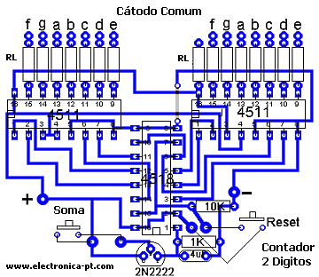 Placa de circuito 2 dígitos 7 segmentos