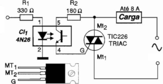 Interface de ligação de triac com fotoacoplador