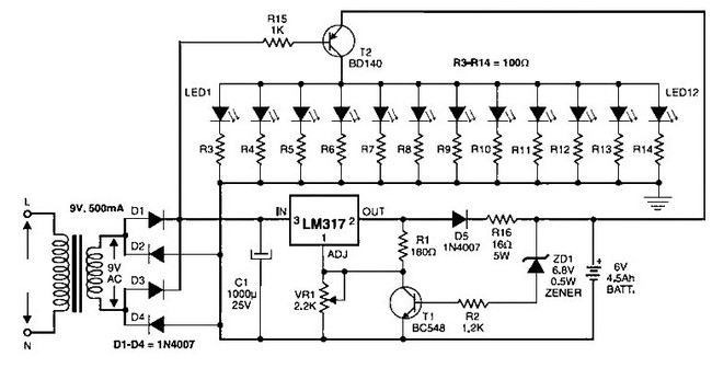 emergency light circuit using leds