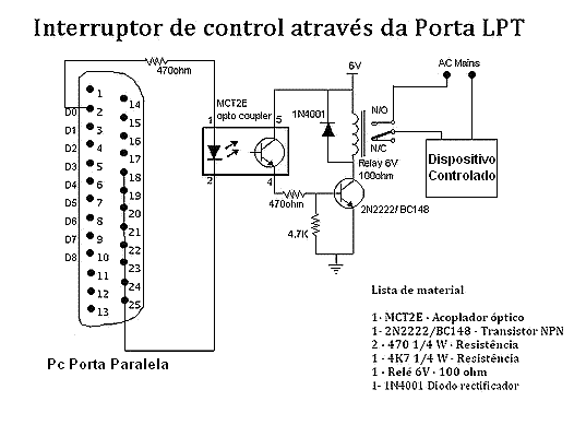 Interruptor controlado por LPT do computador