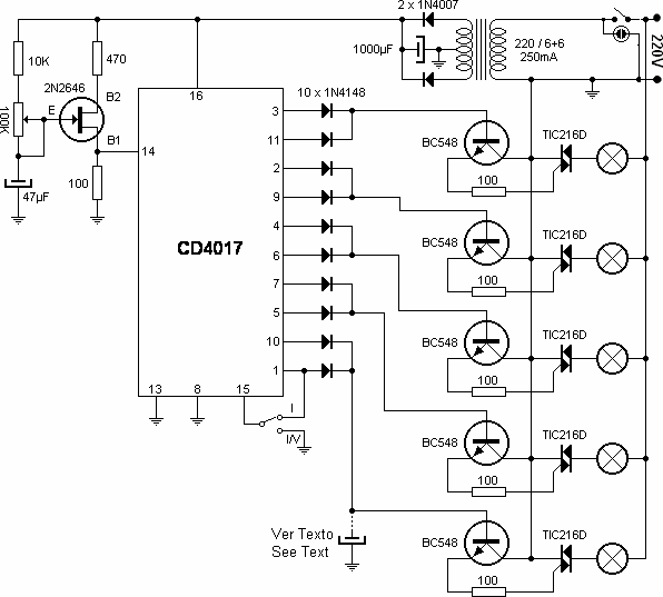 Light Sequencer schematic 5 channel 2 patterns