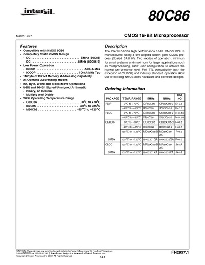 80C86 CMOS 16-Bit Microprocessor