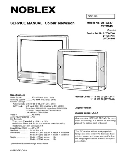 Noblex 21TC647, 29TC649 Service Manual