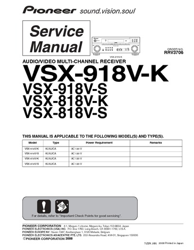 Pioneer VSX-918 AUDIO/VIDEO MULTI-CHANNEL RECEIVER
