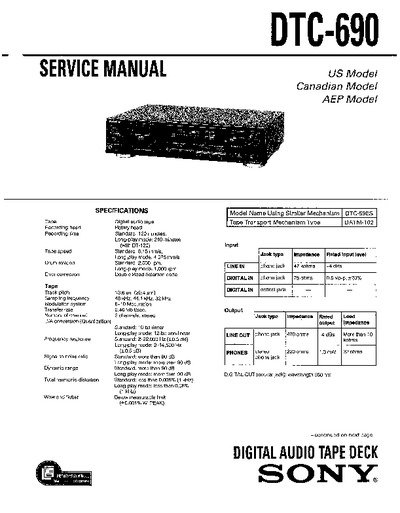 SONY DTC-690 DIGITAL AUDIO TAPE DECK