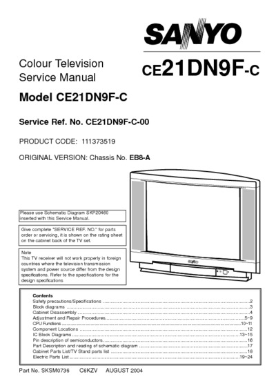 Sanyo CE-21DN9F  Chassis EB8-A