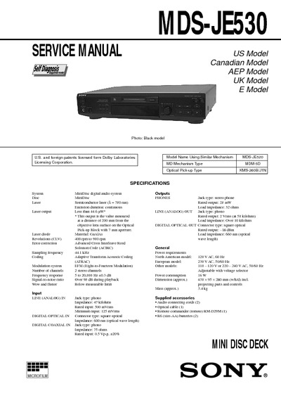 Sony MDS-JE530 Service Manual