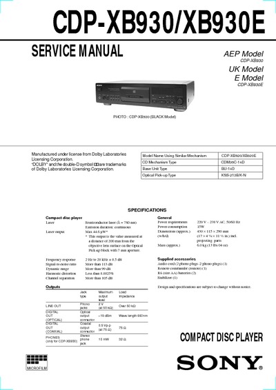 Sony CDP-XB930, CDP-XB930E
