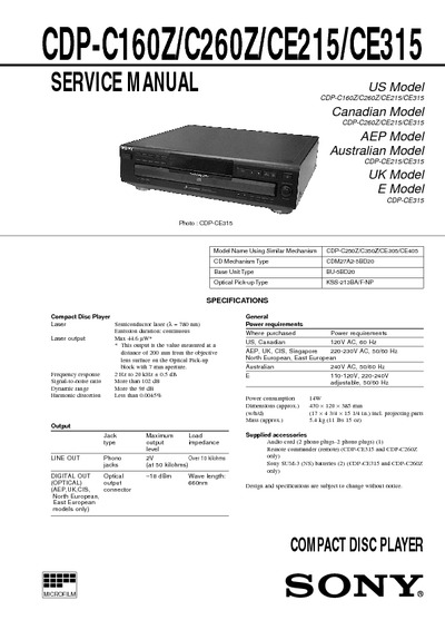 Sony CDP-C160Z, CDP-C260Z, CDP-CE215, CDP-CE315