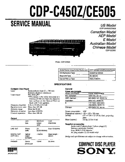 Sony CDP-C450Z, CDP-CE505, Service Manual, Repair Schematics