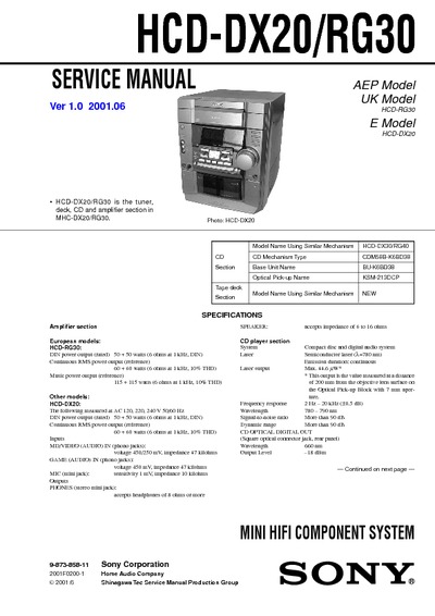 Sony HCD-DX20/ HCD-RG30