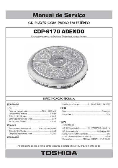 Toshiba CDP-6170 ADENDO