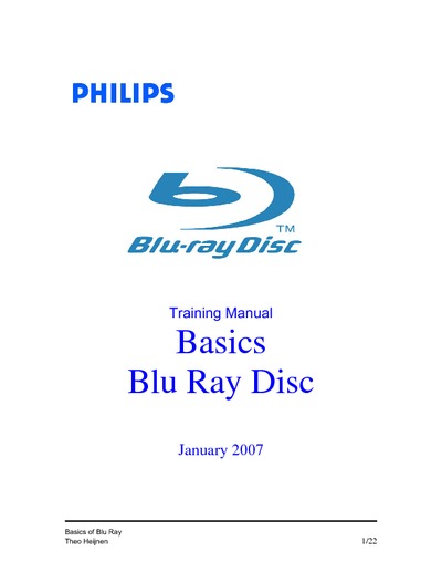 PHILIPS Basics of Blu Ray Disc Training Manual January 2007