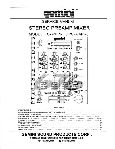 GIMINI PS-626PRO_676 PRO Stereo Preamp MIXER