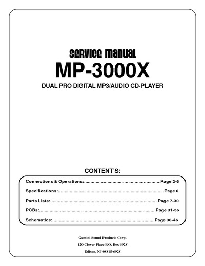 GEMINI MP-3000X DUAL PRO DIGITAL MP3/AUDIO CD-PLAYER