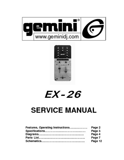 GEMINI EX-26 Mixer PRO SERVICE MANUAL