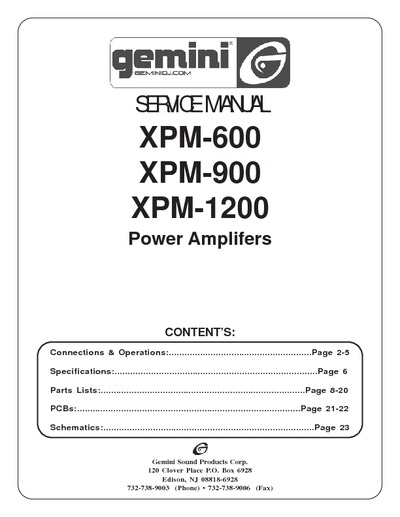 GEMINI XPM-600-900-1200 PRO Power Amplifers
