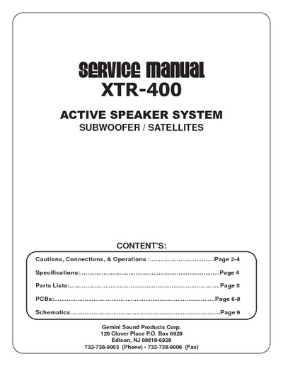GEMINI XTR-400 ACTEVE SPEAKER SYSTEM  SUBWOOFER  SATELLITES