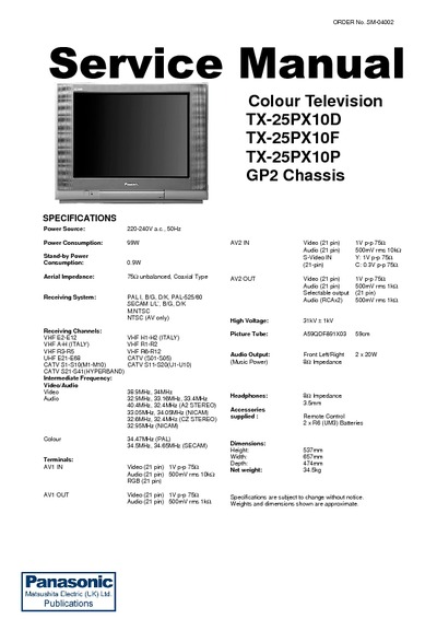 Panasonic TX-25PX10D/F/P Chassis GP2