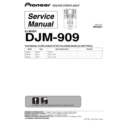 PIONEER DJM-909 DJ Mixer Service Manual