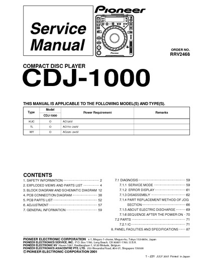 PIONEER CDJ-1000 Service Manual