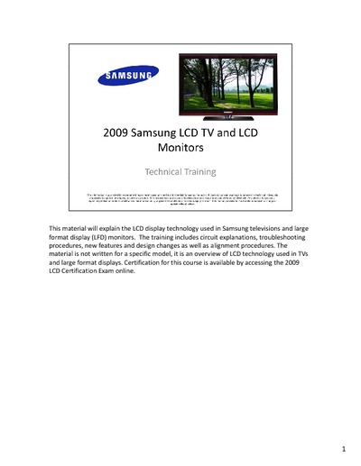 SAMSUNG LCD Technical Training TVs and Monitors 2009