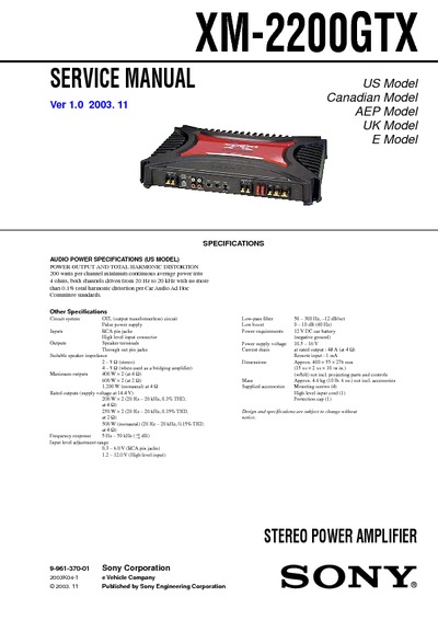 SONY XM-2200GTX car Power Amplif