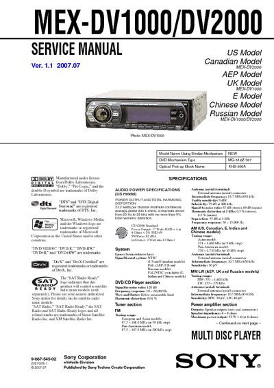 SONY MEX-DV1000_DV2000 CD Car Audio