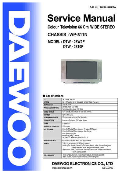 DAEWOO DTW-28W2F, DTW-2810F Chassis WP-811N