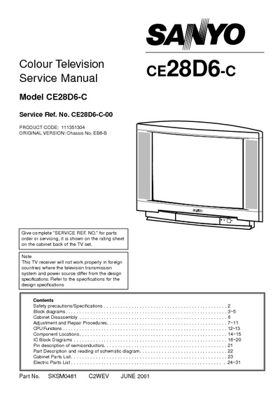 Sanyo CE28D6-C Chassis EB6-B