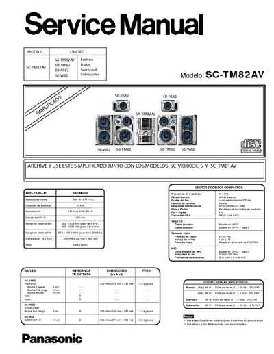 Panasonic SA-TM82AV, SB-TM82, SBPS82, SB-W82, SC-TM82AV