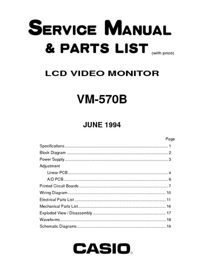 Casio TVC LCD 2,2'' VM570B Service Manual