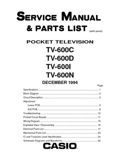 Casio TVC LCD 2,2'' TV600X Service Manual