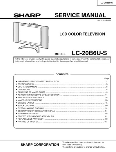 SHARP LC-20B6US Aquos LCD TV Color