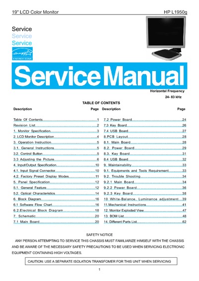 AOC Service Manual HP-L1950g_A01 monitor lcd