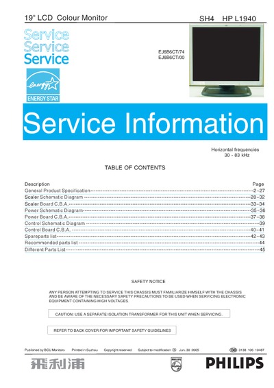 AOC Service Manual HP-L1940_NT68563EF_A00 monitor lcd