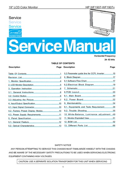 AOC Service Manual HP-WF1907-WF1907v-A03 monitor lcd