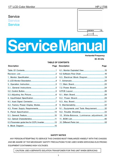 AOC Service Manual HP_L1706_TSUM16AL_A10 monitor lcd