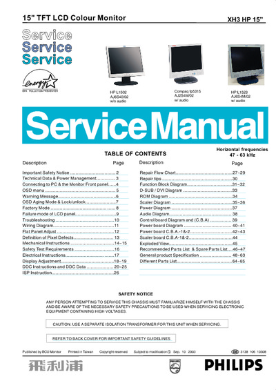 AOC Service Manual HP-L1502_GM2116AA_A00 monitor lcd