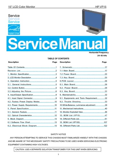 AOC Service Manual HP-VP15&VP15S_TSUM16AWK_A03 monitor lcd