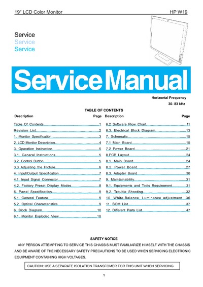 AOC Service Manual HP-W19-TPVWH-A03 monitor lcd