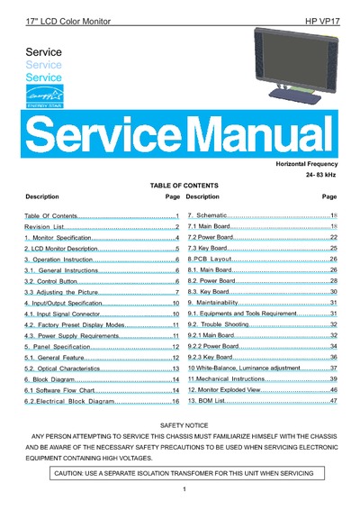 AOC Service Manual HP-VP17_TSUM56AWHL_A00 monitor lcd